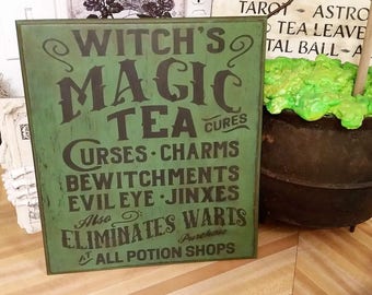 Wood Halloween Sign, Halloween Decoration, Halloween Decor, Halloween Witch Sign, Witch Magic Tea Sign, Halloween Art, Witch Sign, Magic