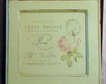 Handgefertigte Holz Französisch Land Skript Rose Schild, Französisch Carte Postale, Rose, Blume Schild, französische Postkarte Dekor, Cottage-Zeichen