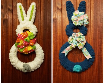 Chenille Yarn Easter Bunny Door Hanger Wreath