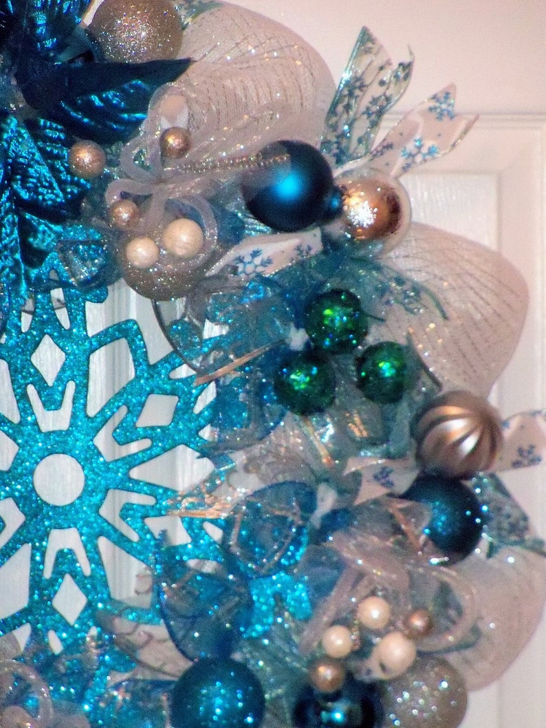 Snowflake Wreath Handmade Snowflake Mesh Wreath Blue Snowflake Wreath Handmade Christmas Wreath Ice Blue Snowflake Wreath
