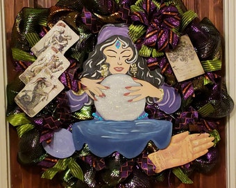 Halloween Psychic Fortune Teller Wreath, Crystal Ball Sign