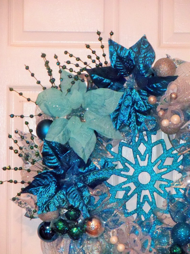 Snowflake Wreath Handmade Snowflake Mesh Wreath Blue Snowflake Wreath Handmade Christmas Wreath Ice Blue Snowflake Wreath