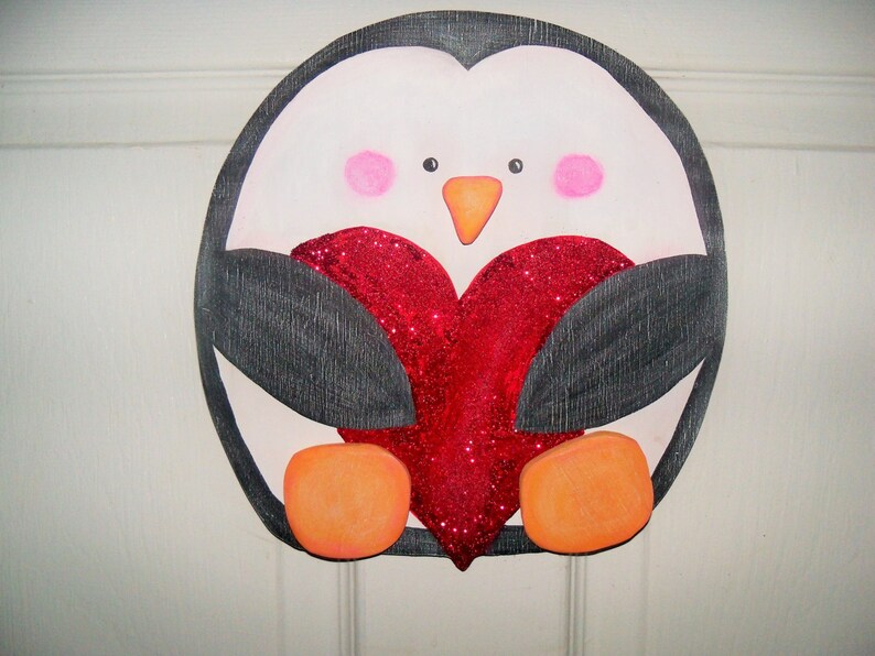 Valentine's Day Door Hanger, Valentine Birds, Valentine Sign, Penguin, Owl, Love Birds, Valentine Decoration image 2
