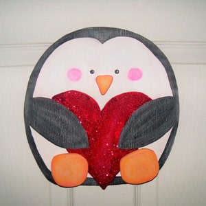 Valentine's Day Door Hanger, Valentine Birds, Valentine Sign, Penguin, Owl, Love Birds, Valentine Decoration image 3