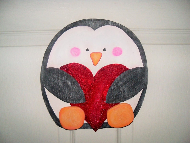 Valentine's Day Door Hanger, Valentine Birds, Valentine Sign, Penguin, Owl, Love Birds, Valentine Decoration image 3