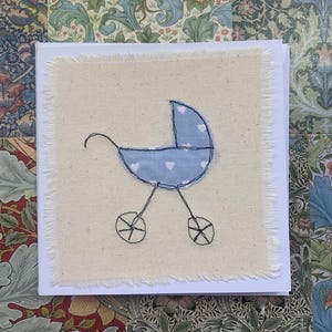 Tarjetas de felicitación, pintura de acuarela y punto a máquina y tela, interior en blanco. Nacimiento de un niño