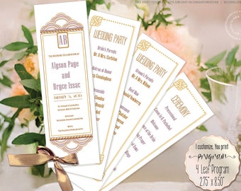 ArtDeco Fan Wedding Program Romantic Art Deco Scallops 4-Leaf  Program Printable Digital