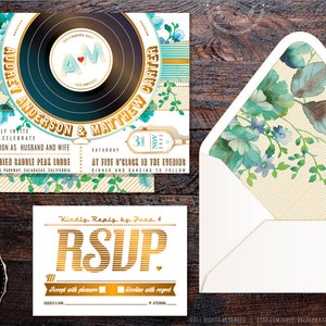 Vinyl Schallplatte Hochzeitseinladung - RSVP Musik Themen Retro Party Jukebox Vintage Kreatives Unikat kreativer Spaß Digitaldruck