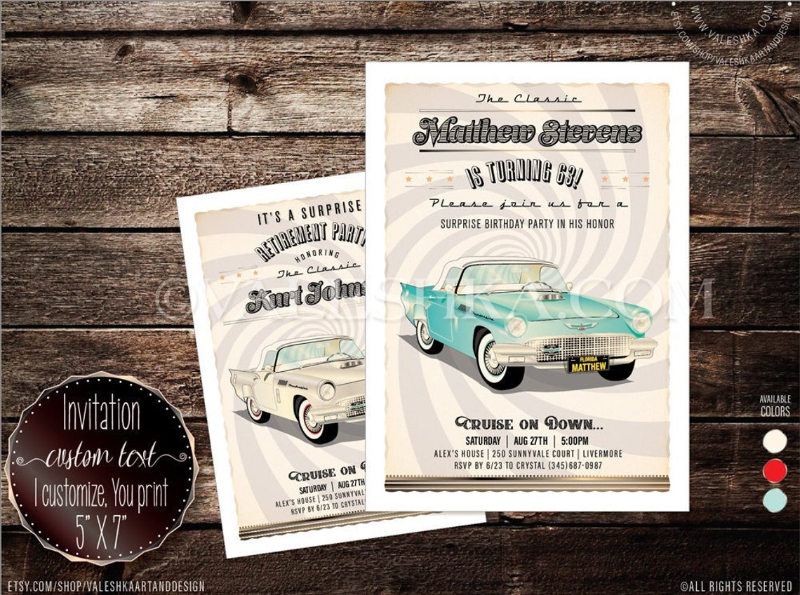 Retirement Party Invitation Thunderbird Ford T-bird Vintage - Etsy
