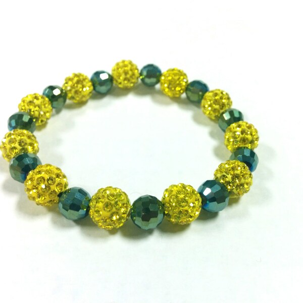 Green and yellow Pave crystal stretch bracelet