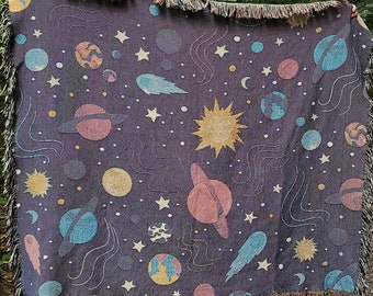 Celestial Woven Blanket • Purple Galaxy Throw Blanket • Space Wall Tapestry • Cotton Throw Blanket