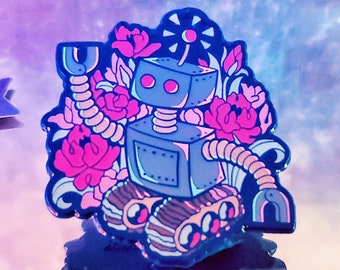 Enamel Pin - FleurBot ( Cute Robot with flowers )