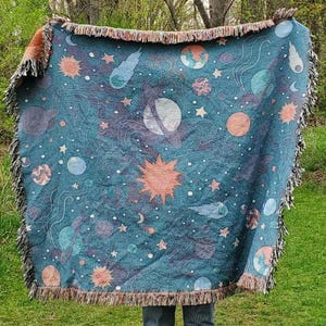 Woven Blanket - Stars of the Galaxy - Blue - Celestial Decorative Throw or Wall Tapestry Home Decor