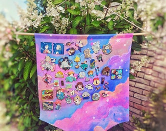 Enamel Pin Display Banner, Large Pennant Pin Display, Kawaii Pin Board, Wall Hanging Pin Holder, Clouds and Stars