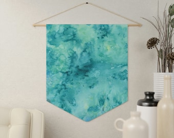 Teal Watercolor Enamel Pin Display Banner, Large Pennant Wall Hanging, Kawaii Pin Board, Pin Collection Display