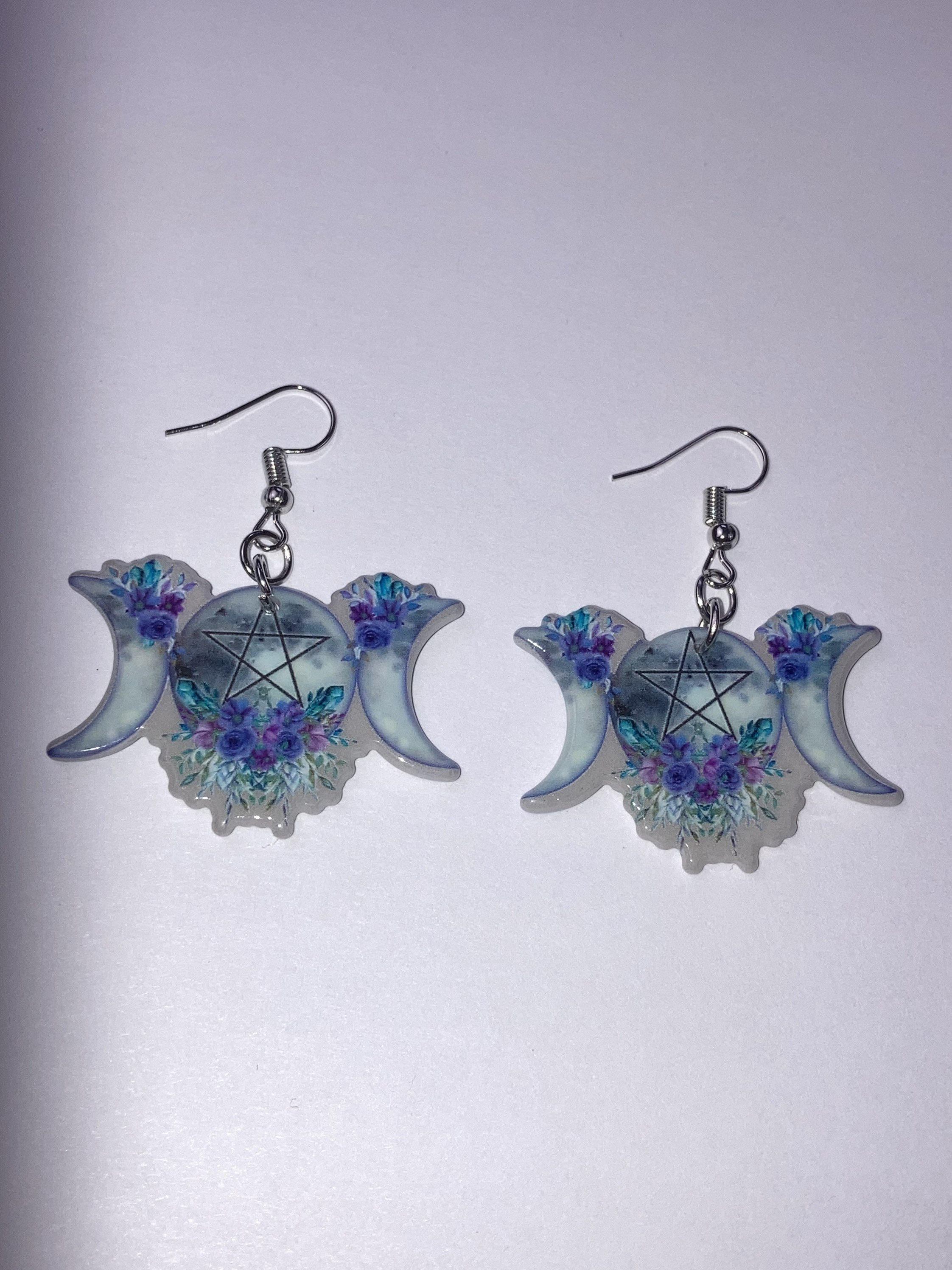 Pentacle & Crescent Moon Dangle Earrings - Etsy