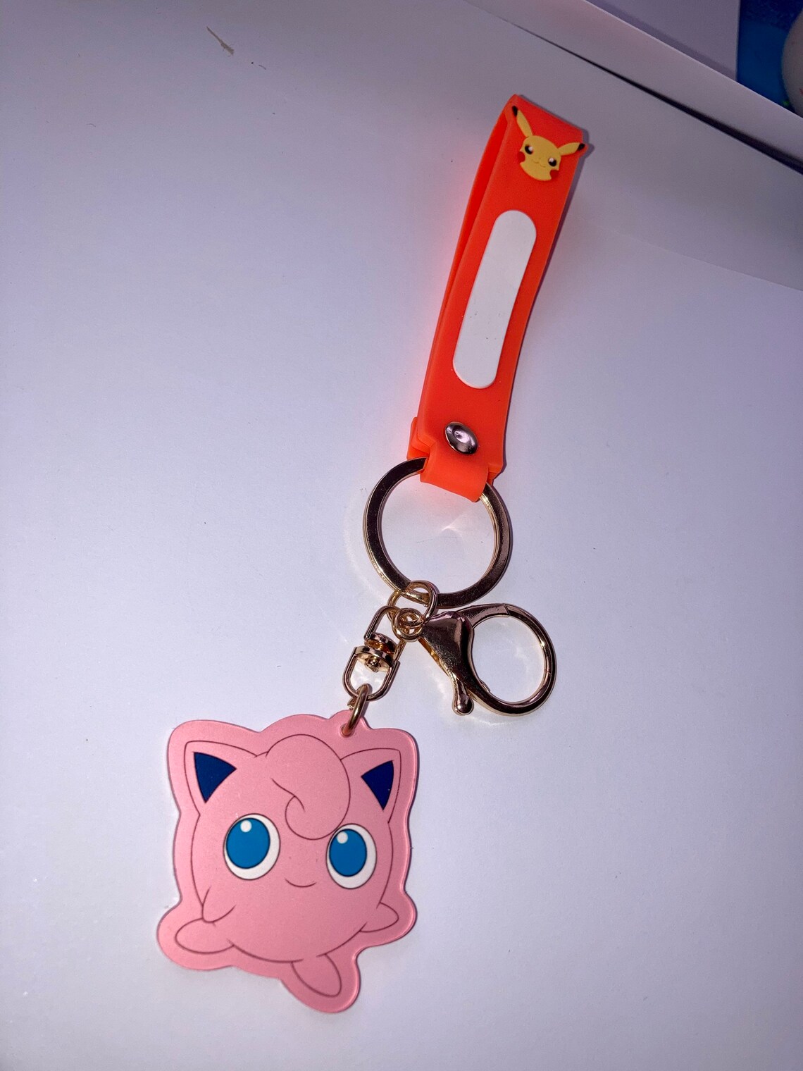 Pink anime character keyring with wrist strap | Etsy