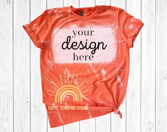 Bleached T-Shirt Mockup | Heather Orange | Gildan Softstyle 6400