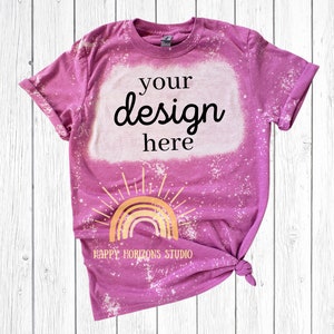 Bleached T-Shirt Mockup | Heather Radiant Orchid | Gildan Softstyle 6400