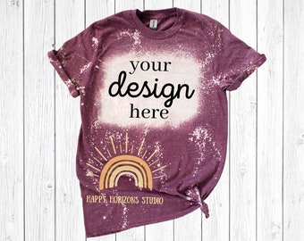 Bleached T-Shirt Mockup | Heather Maroon | Gildan Softstyle 6400