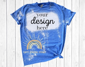 Bleached T-Shirt Mockup | Heather Royal | Gildan Softstyle 6400