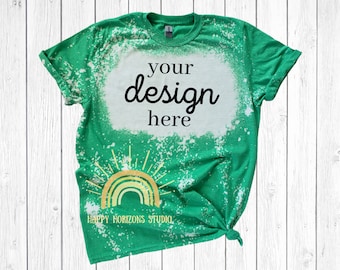 Bleached T-Shirt Mockup | Heather Irish Green | Gildan Softstyle 6400