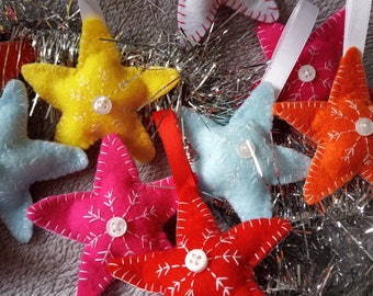 Set of 3 handmade Christmas star felt decorations