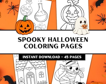 Halloween Coloring Pages for Kids - Cute Spooky Toddler Coloring Book - 45 Pages