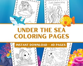 Ocean Animals Coloring Pages, Under the Sea Party, Ocean Coloring - 40 Sheets