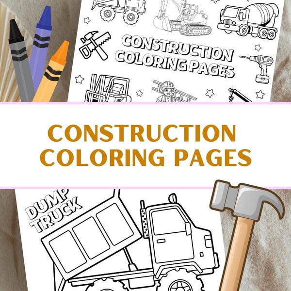 Pojazdy budowlane Koparki Kolorowanki do wydrukowania na imprezę urodzinową z okazji budowy - 31 arkuszy