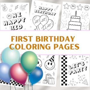 One Happy Dude Birthday Coloring Pages Smiley Face First Birthday Party - 6 Sheets