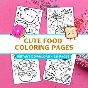 Toddler Coloring Book - Kawaii Food Coloring Book - Kids Summer Coloring - 30 Pages