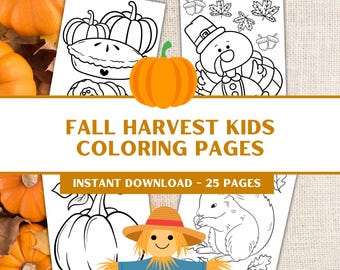 Fall Coloring Pages - Toddler Coloring Pages - Thanksgiving Activity for Kids - 25 Pages