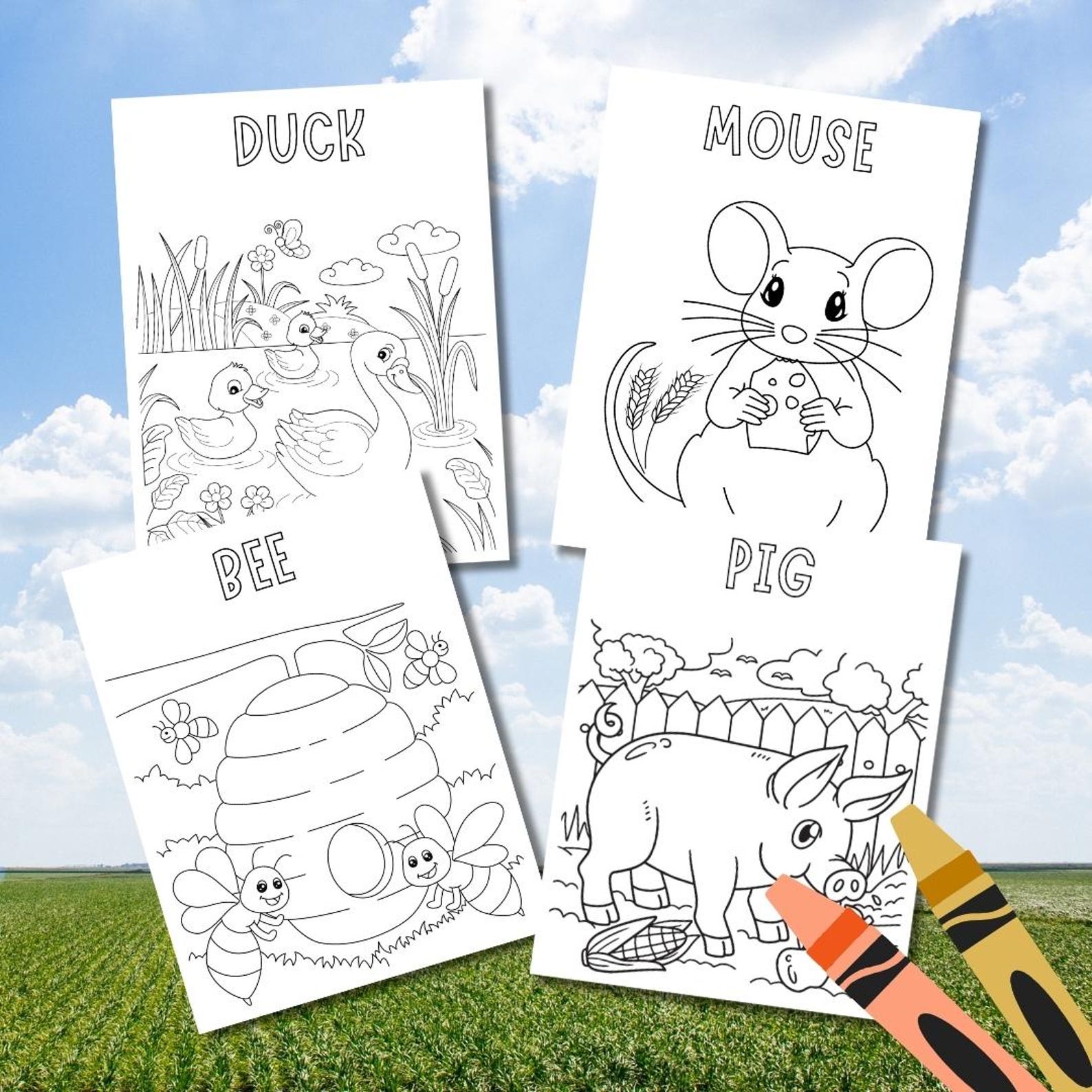 Farm Animals Coloring Pages for Kids With Tractor, Cows, Pigs - Fall ...