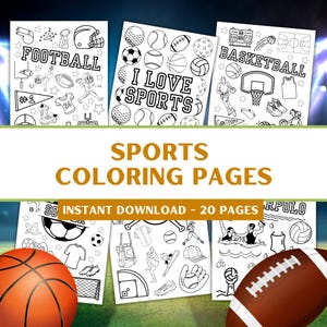 Sports Coloring Printable Pages with Football and Soccer - 20 Sheets