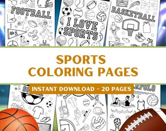 Sports Coloring Printable Pages with Football and Soccer - 20 Sheets