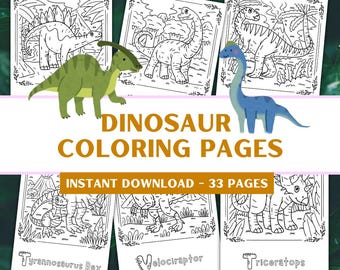 Dinosaur Coloring Pages for Kids: Dino Birthday Party Activity - 33 Sheets
