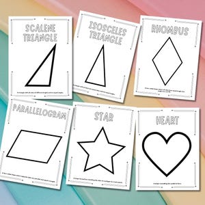 Kids printable activity - learn and color shapes like stars and hearts