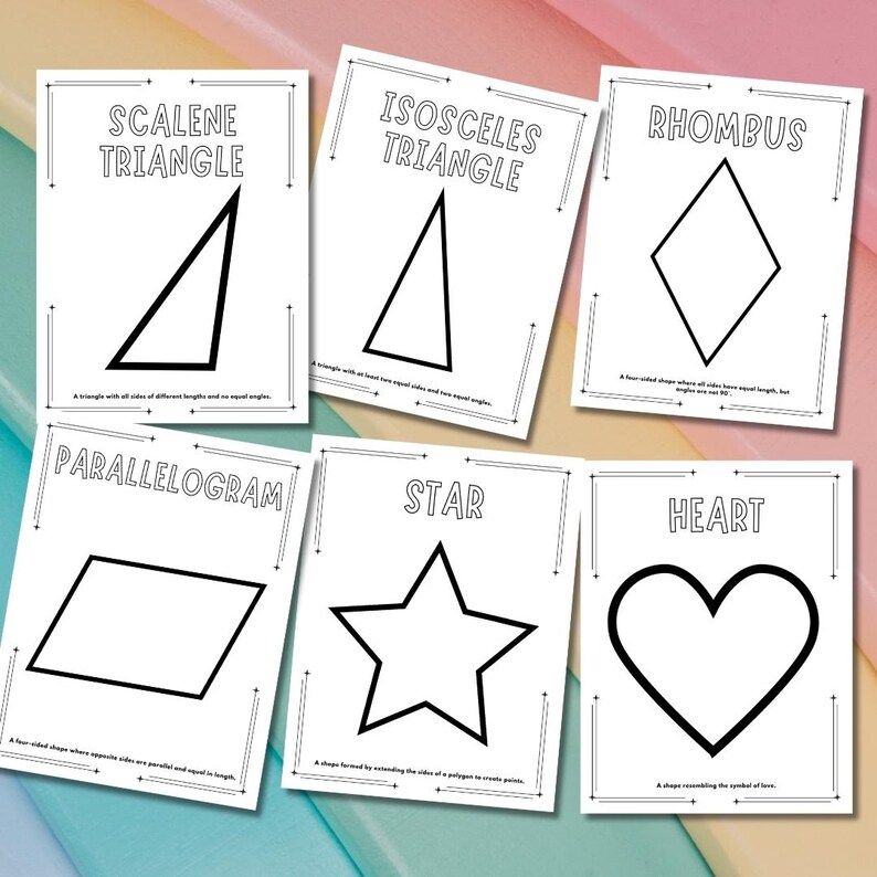 Kids printable activity - learn and color shapes like stars and hearts