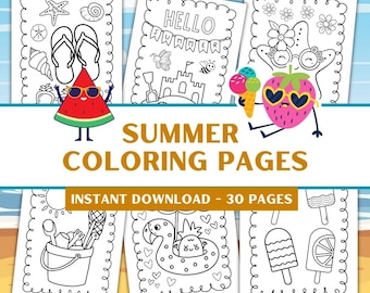 Zomerkleurplaten voor kinderen Activiteit met strandkleuring voor zomerfeest - 30 vellen