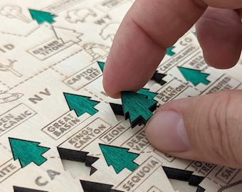 Mappa del parco nazionale in legno, elenco di controllo, tutti i 63 parchi, decorazioni murali in legno degli Stati Uniti per la casa o l'ufficio, regalo per escursionisti, regalo di anniversario