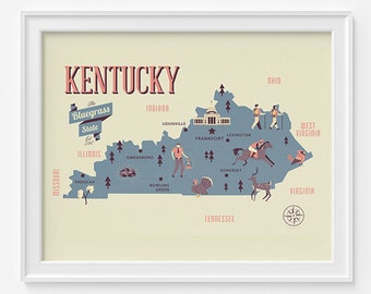 Kentucky Map, The Bluegrass state map, original map, nursery map, Home State Map, Kentucky state poster, modern family map, state family map