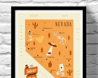 Nevada Map, The Sagebrush state map, original Nevada map, nursery map, Home State Map, Nevada state poster, modern family map,state map