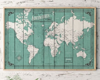 World Map, Map with Quote, Gift for travelers, Paper Anniversary Gift, Customized  world map