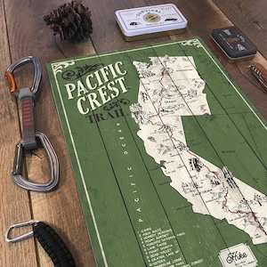 Pacific Crest Trail Map, Map for Push Pins,Rustic decor, Gift for hikers