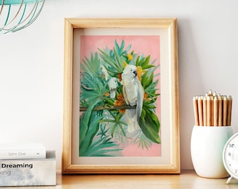 Poster Cacatua, Stampa da viaggio rosa