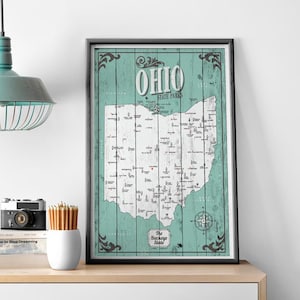 Ohio State Parks Karte, Karte mit Spruch, Geschenk für Wanderer, Papier Jahrestag Geschenk, die Buckeye State Map, rustikale Landkarte, Home Map