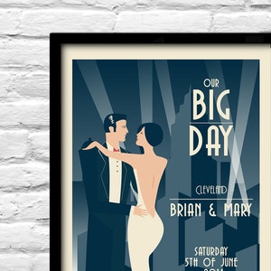 art deco wedding print, art deco wedding poster, Unique Wedding Gift, Art Deco Wedding, art deco print for wedding, our big day print