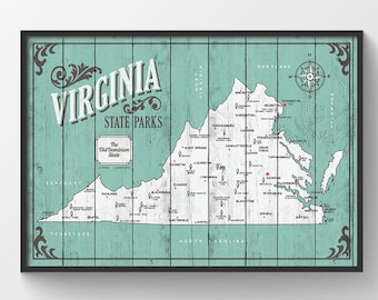 Mappa dei parchi statali della Virginia, Mappa con citazione, Regalo per escursionisti, Regalo dell'anniversario di carta, la vecchia mappa dello stato del dominio, mappa dello stato rustico, mappa della casa