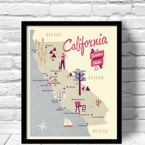 Kalifornien Karte, die goldene Zustand Karte, original Karte, Kindergarten Karte, Home State Karte, Kalifornien Plakat, moderne Familienkarte, Familienkarte